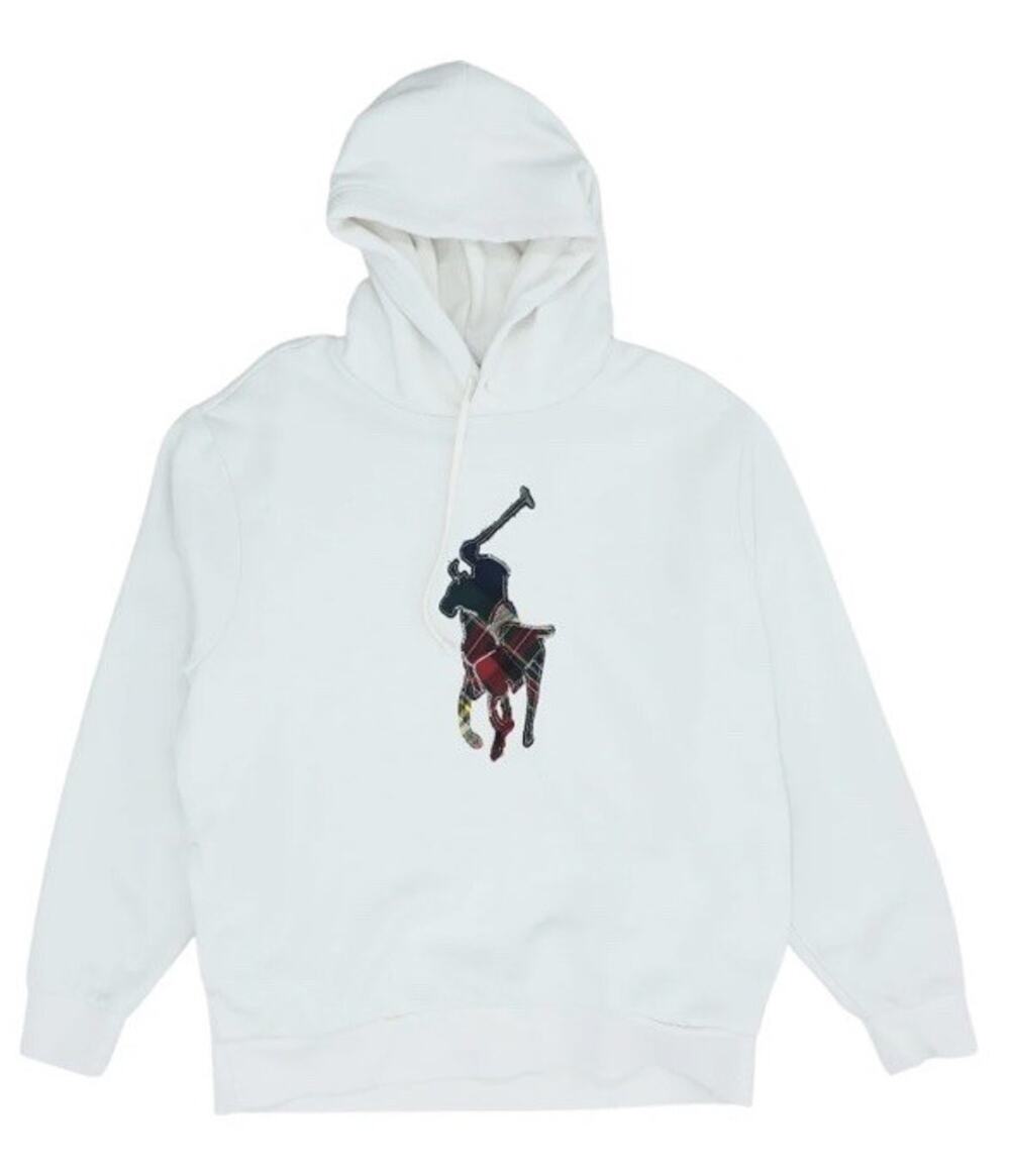 Polo Ralph Lauren White Plaid Patchwork Big Pony Hoodie Sweatshirt Size XL